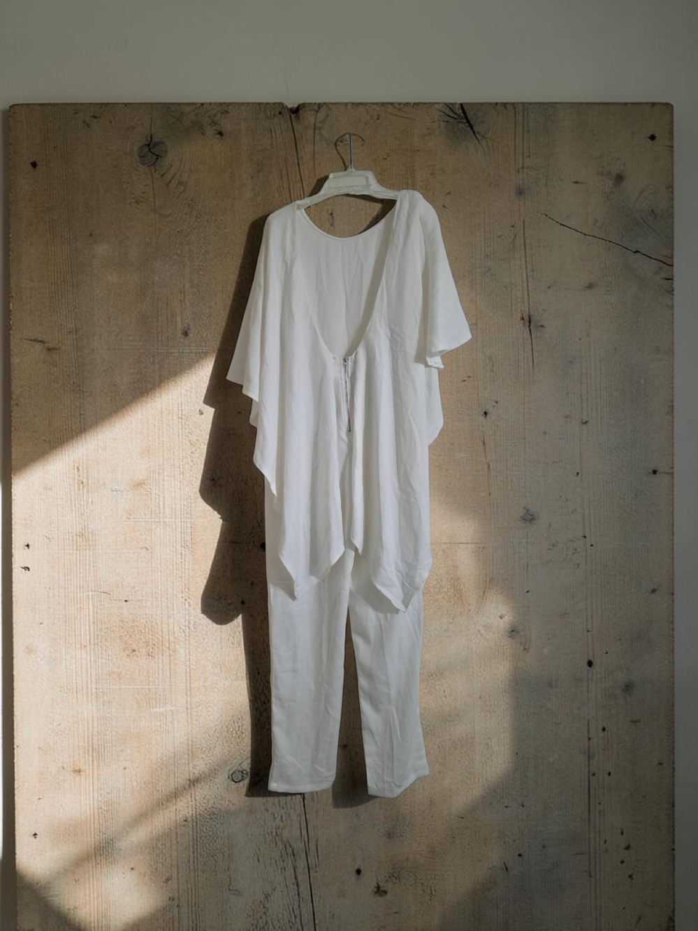 Elegant White Women's Jumpsuit with Cape Over (Large Size)